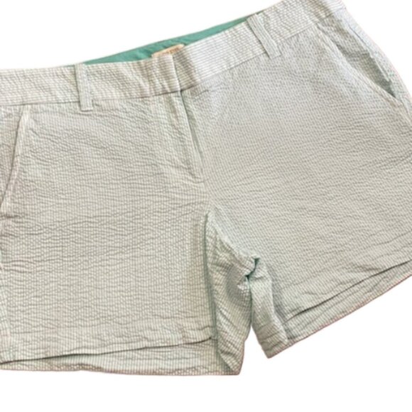 J. CREW Womens Mint Green & White Seersucker Stripe Shorts Size 8 Preppy Beach - Picture 2 of 5